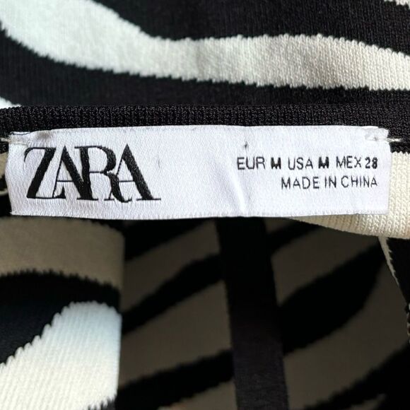 Zara Jacquard Knit Maxi Black White Dress Animal Zebra Print Backless Size M - Picture 12 of 12